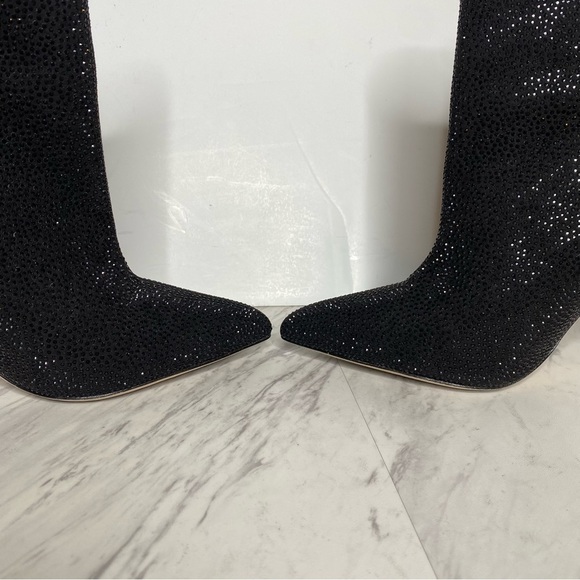 L’agence Mariette Pointy Toe Black Rhinestone Heeled Bootie 9 1/2 - Picture 6 of 15